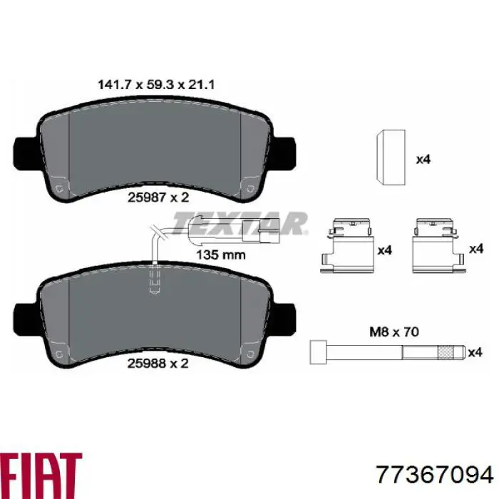 77367094 Fiat/Alfa/Lancia Sapatas do freio traseiras de disco