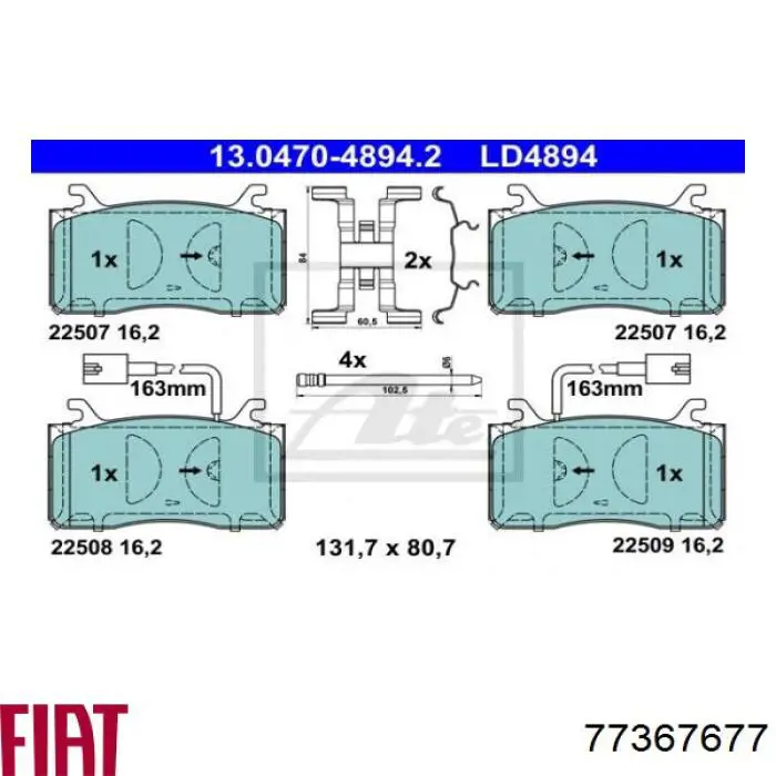 77367677 Fiat/Alfa/Lancia Sapatas do freio dianteiras de disco