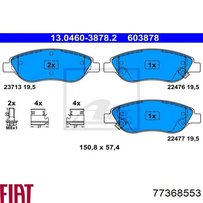 Sapatas do freio dianteiras de disco Fiat/Alfa/Lancia 77368553 preço, a partir de 36,82 USD