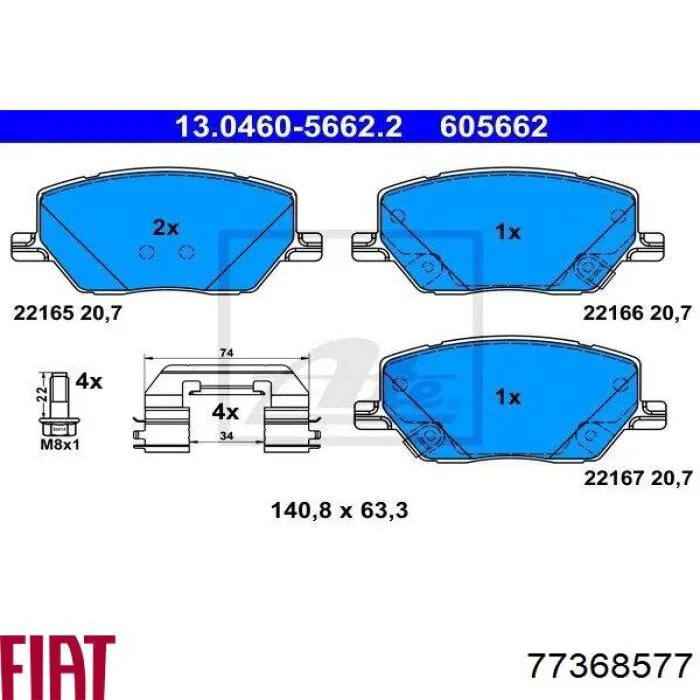 77368577 Fiat/Alfa/Lancia Sapatas do freio dianteiras de disco