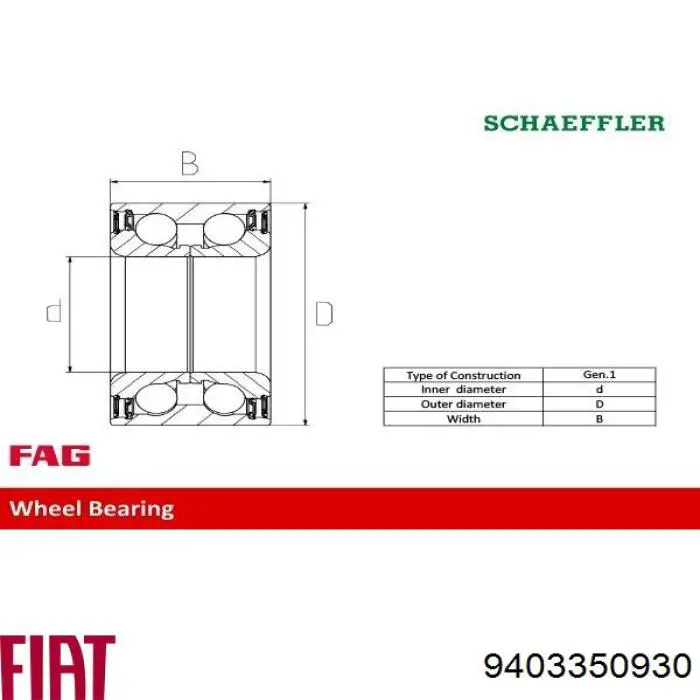 Rolamento de cubo dianteiro 9403350930 Fiat/Alfa/Lancia