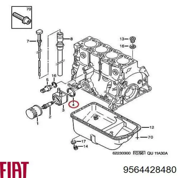 9564428480 Fiat/Alfa/Lancia Vedante de adaptador de refrigerador de óleo