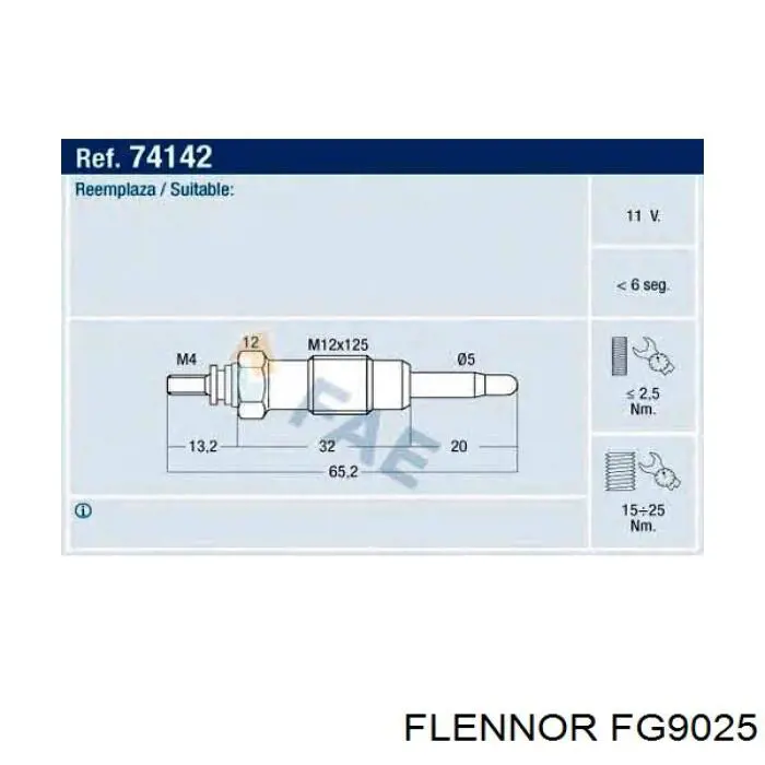 Vela de incandescência Flennor FG9025 preço, a partir de 10,04 USD