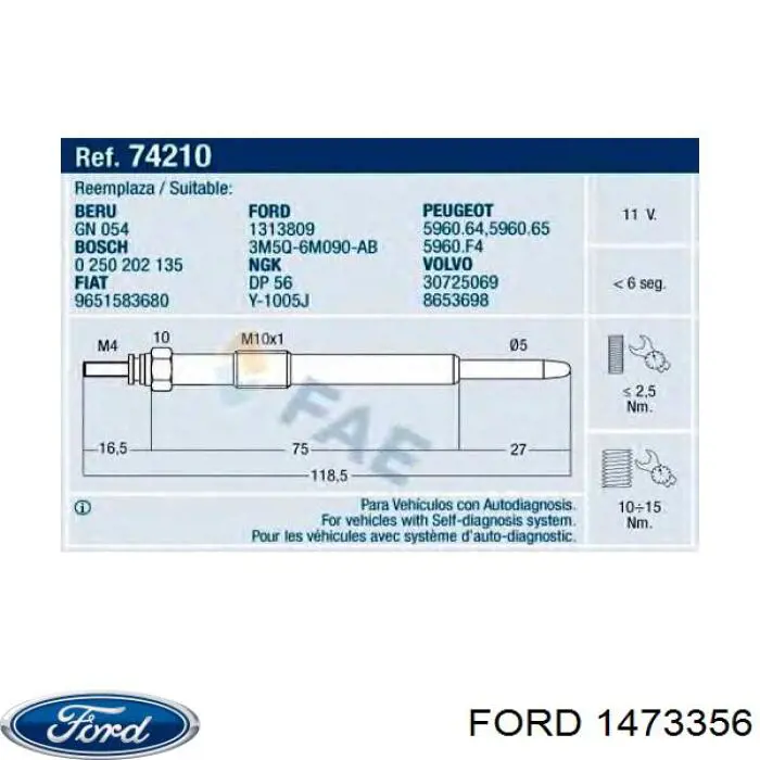 Vela de incandescência Ford 1473356 preço, a partir de 23,59 USD