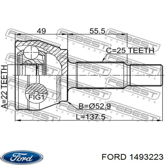 Semieixo (acionador) dianteiro esquerdo Ford 1493223 preço, a partir de 66,40 USD