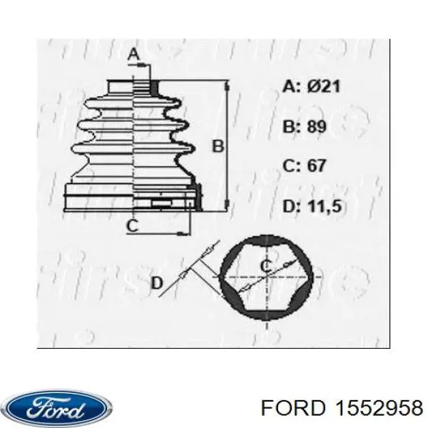 Compre 1552958 Ford Bota de proteção interna de junta homocinética do semieixo dianteiro