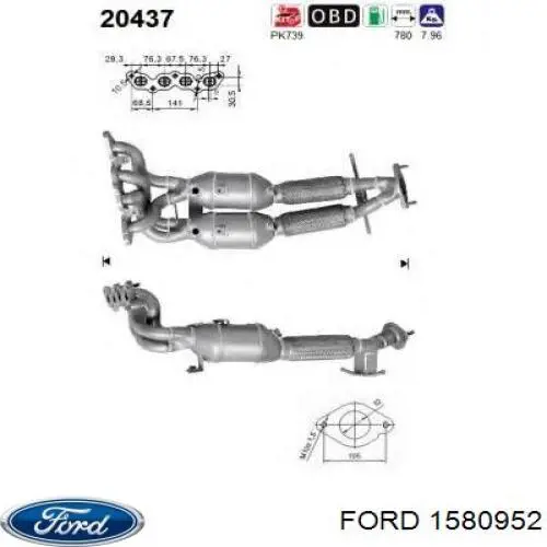 Convertidor - catalisador Ford 1580952 preço, a partir de 504,39 USD