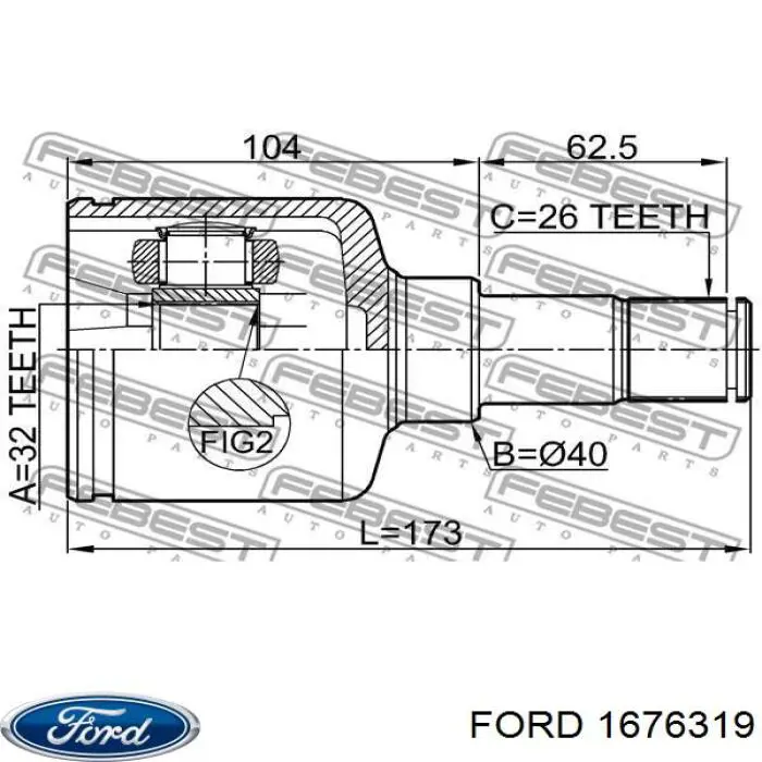 1676319 Ford Junta homocinética interna dianteira esquerda