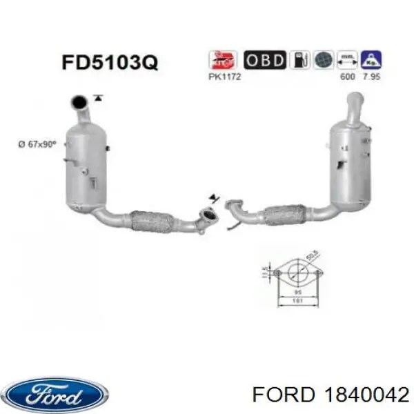 1840042 Ford Filtro de partículas do sistema dos gases de escape
