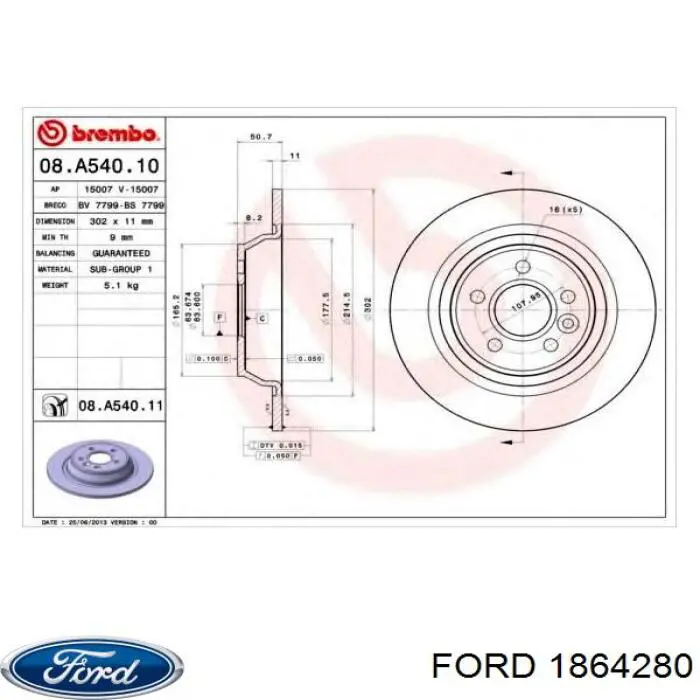 1864280 Ford Disco do freio traseiro