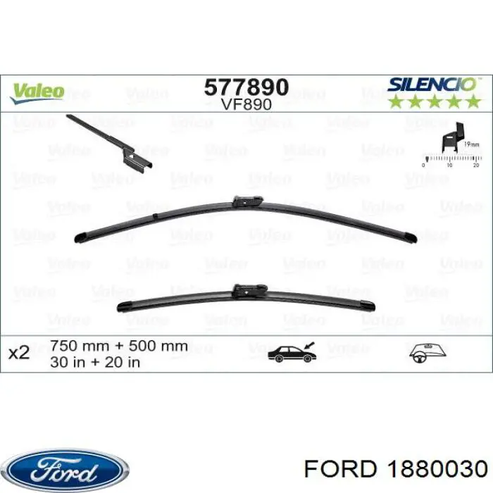 1880030 Ford Limpa-pára-brisas do pára-brisas, kit de 2 un.