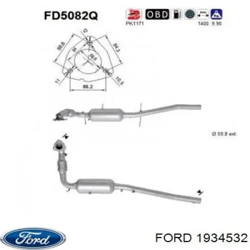 1934532 Ford Filtro de partículas do sistema dos gases de escape