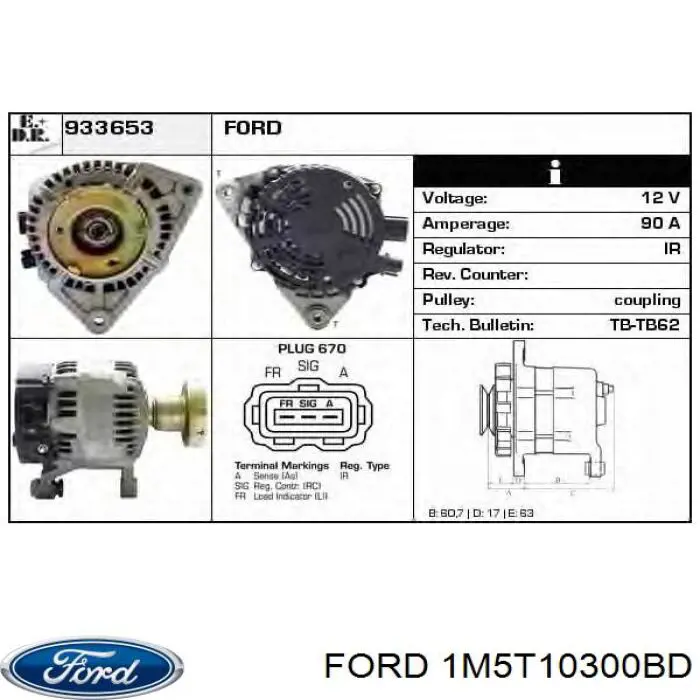 Gerador Ford 1M5T10300BD preço, a partir de 86,83 USD