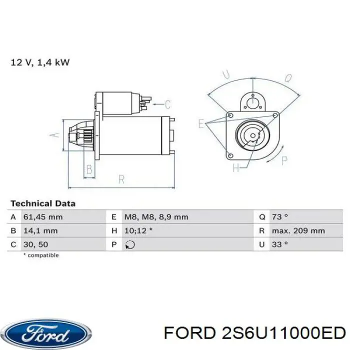 Motor de arranco Ford 2S6U11000ED preço, a partir de 57,89 USD