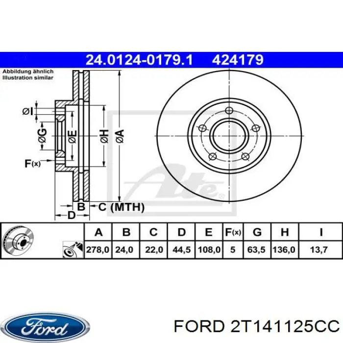 Disco do freio dianteiro Ford 2T141125CC preço, a partir de 51,18 USD