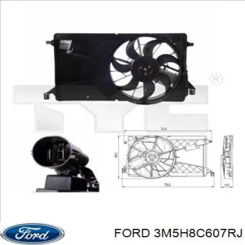 3M5H8C607RJ Ford Difusor do radiador de esfriamento, montado com motor e roda de aletas