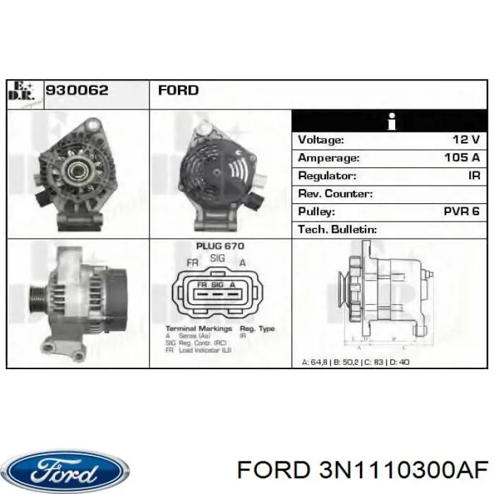 Gerador Ford 3N1110300AF preço, a partir de 95,51 USD