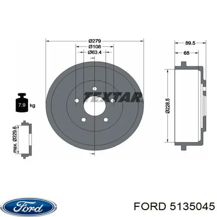 Tambor do freio traseiro Ford 5135045 preço, a partir de 73,46 USD