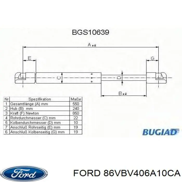 Compre 86VBV406A10CA Ford Amortecedor de tampa de porta-malas (de 3ª/5ª porta traseira)