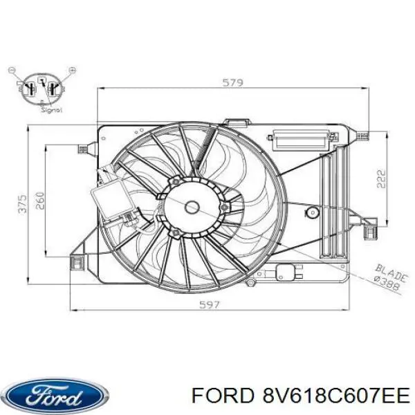 8V618C607EE Ford Difusor do radiador de esfriamento, montado com motor e roda de aletas
