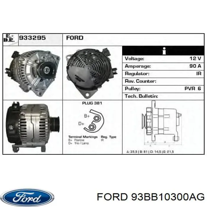 93BB10300AG Ford Gerador