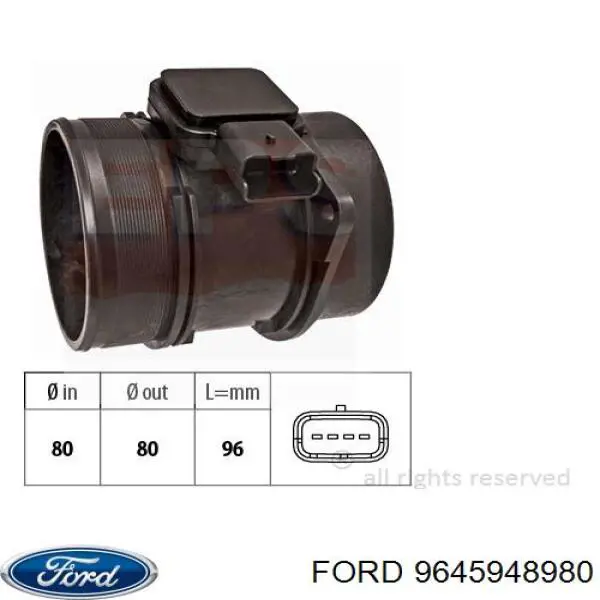Sensor de fluxo (consumo) de ar, medidor de consumo M.A.F. - (Mass Airflow) Ford 9645948980