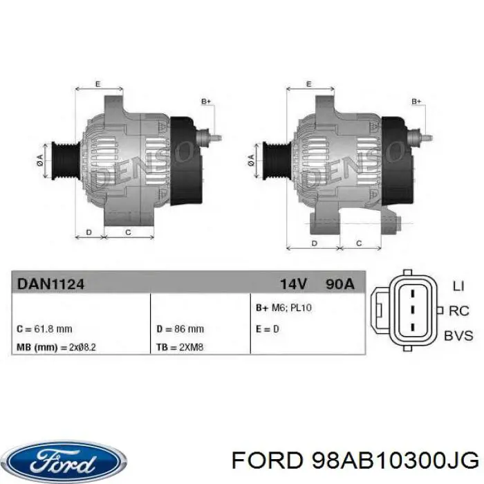 98AB10300JG Ford Gerador