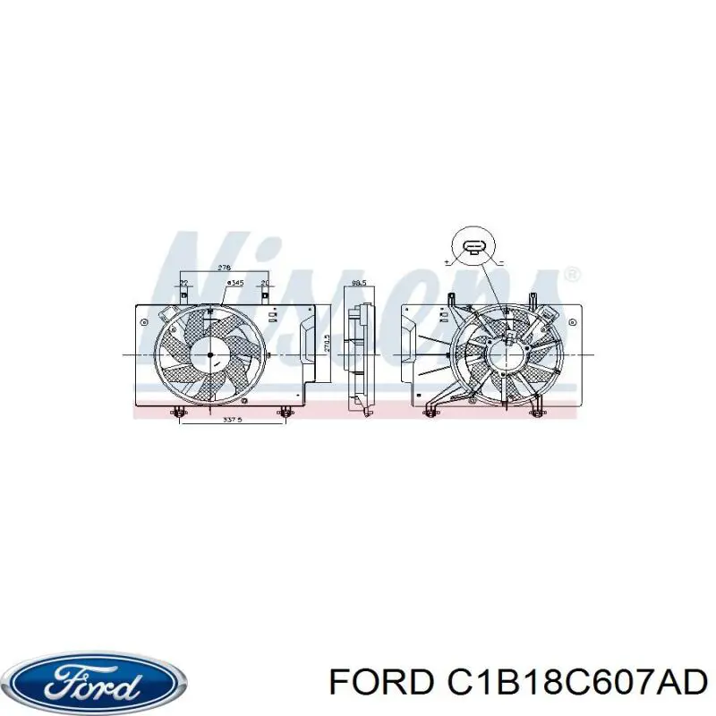 2002418 Ford Difusor do radiador de esfriamento, montado com motor e roda de aletas