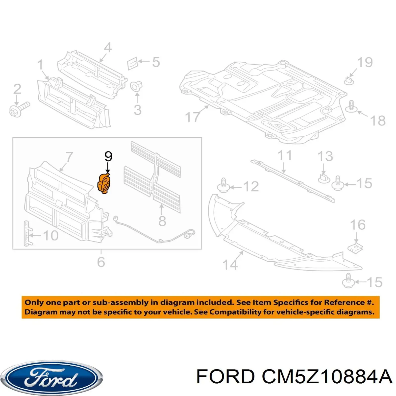 CM5Z10884A Ford Acionamento (motor) de perciana do radiador