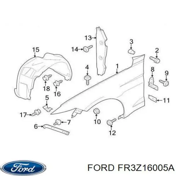 FR3Z16005A Ford Pára-lama dianteiro direito