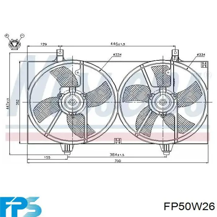 FP50W26 FPS Difusor do radiador de esfriamento, montado com motor e roda de aletas