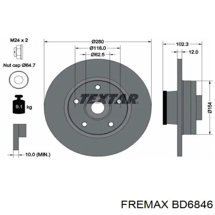 Disco do freio traseiro BD6846 Fremax