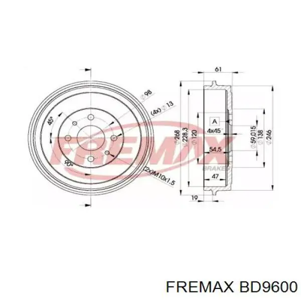Tambor do freio traseiro BD9600 Fremax