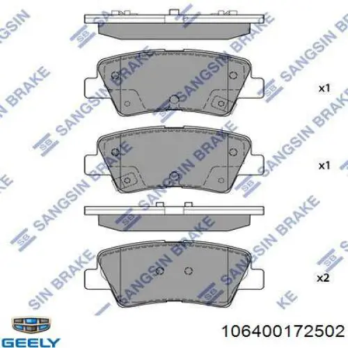 106400172502 Geely Sapatas do freio traseiras de disco