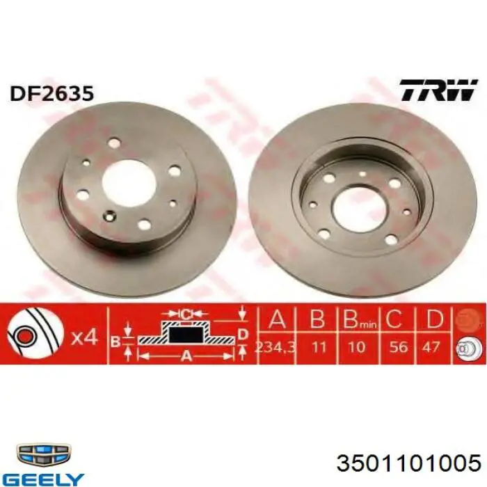Disco do freio dianteiro Geely 3501101005 preço, a partir de 36,04 USD