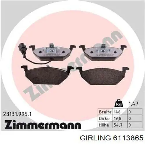 Compre 6113865 Girling Sapatas do freio dianteiras de disco