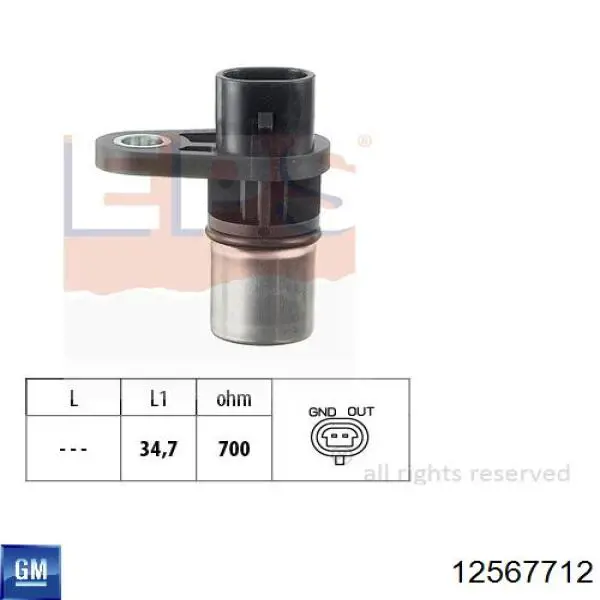 12567712 General Motors Sensor de posição (de revoluções) de cambota
