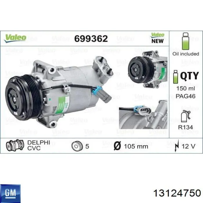Compressor de aparelho de ar condicionado 13124750 General Motors