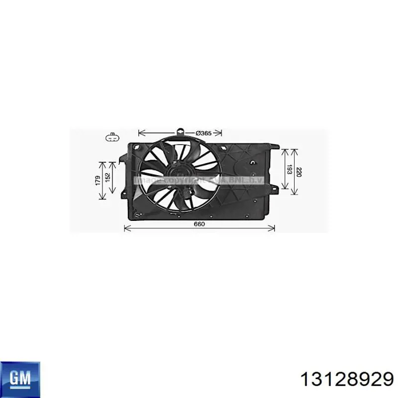Ventilador elétrico de esfriamento montado (motor + roda de aletas) 13128929 General Motors