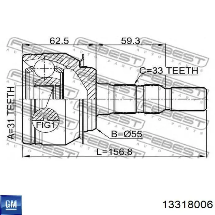 Compre 13318006 General Motors Junta homocinética externa dianteira