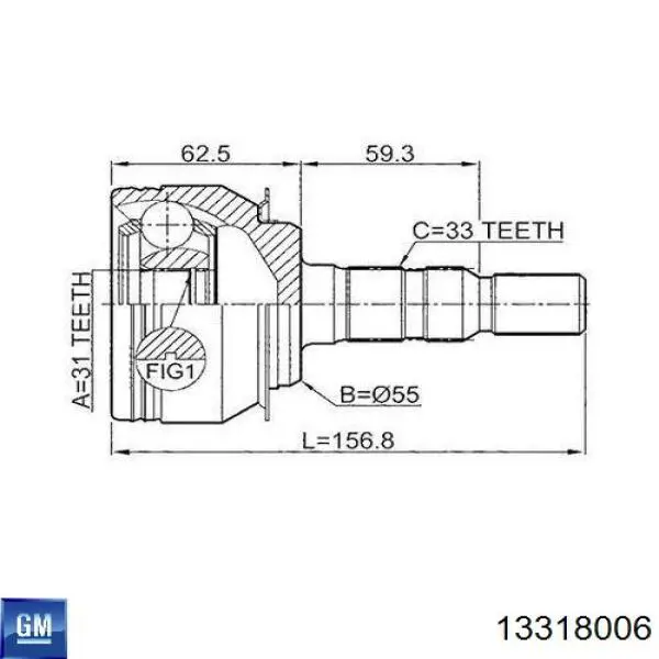 Junta homocinética externa dianteira 13318006 General Motors