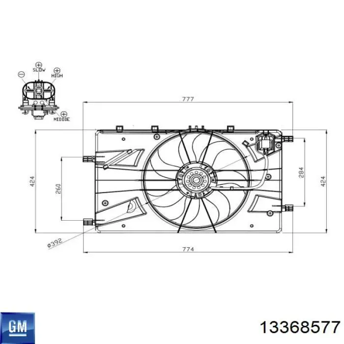 Compre 13368577 General Motors Ventilador elétrico de esfriamento montado (motor + roda de aletas)