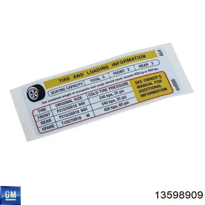 Compre 13598909 General Motors Válvula para a roda