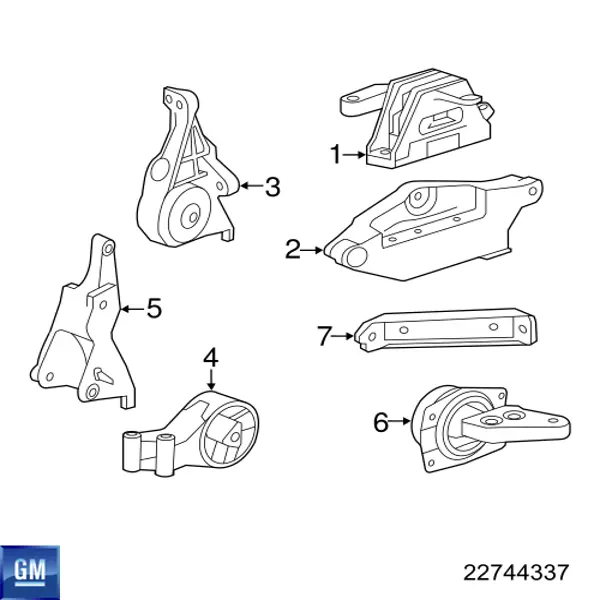 Coxim (suporte) direito de motor 22744337 General Motors