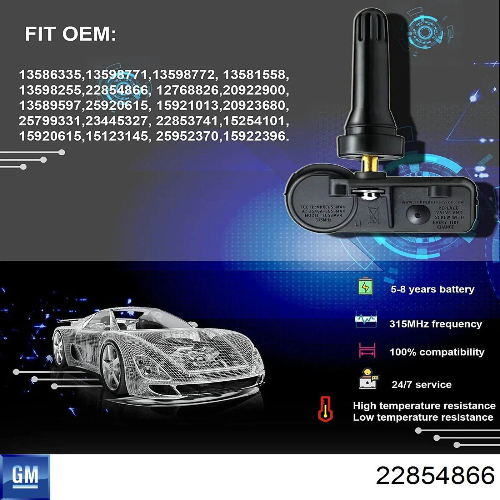 Sensor de pressão de ar nos pneus 22854866 General Motors