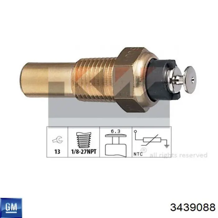 Sensor de temperatura do fluido de esfriamento 3439088 General Motors