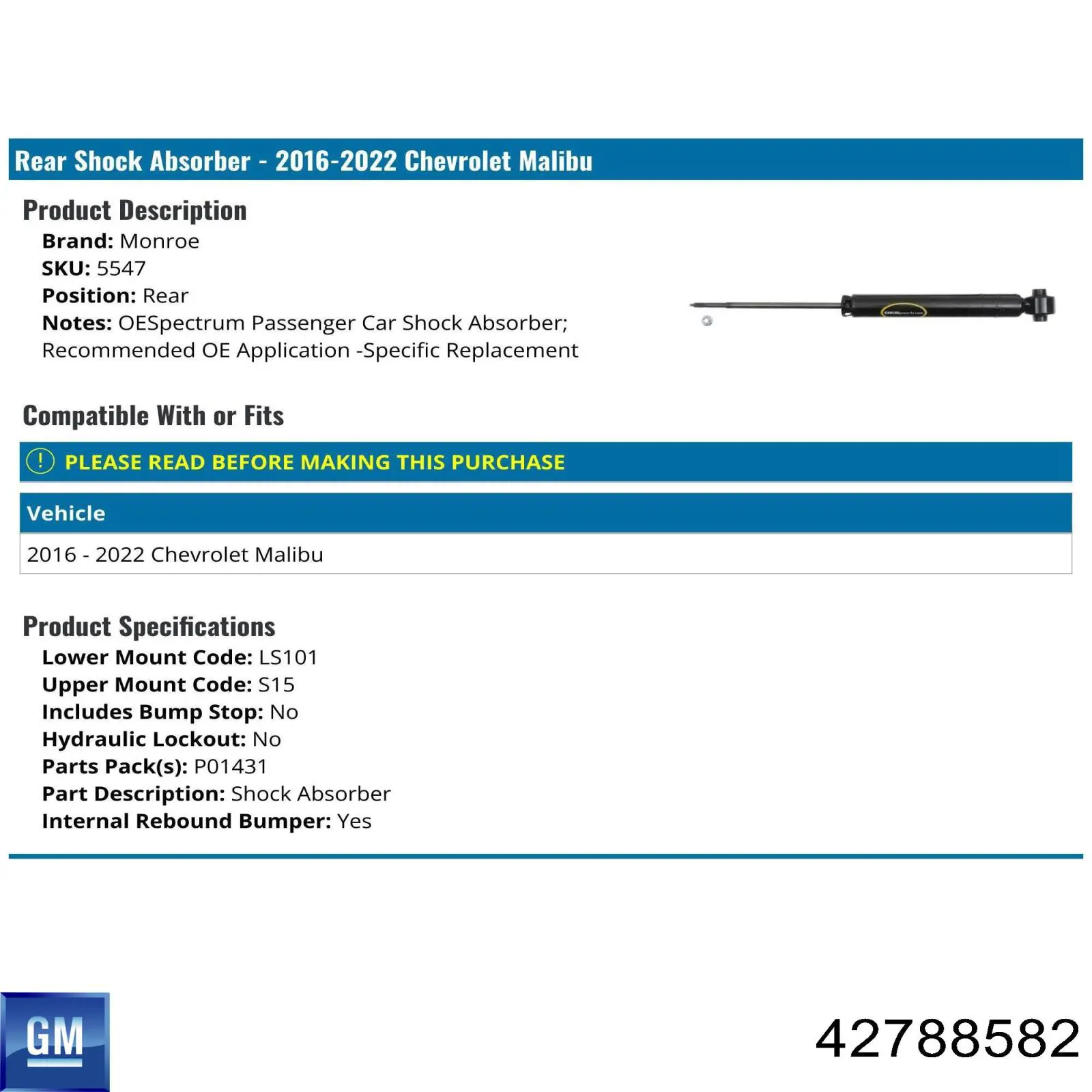42788582 General Motors Amortecedor traseiro