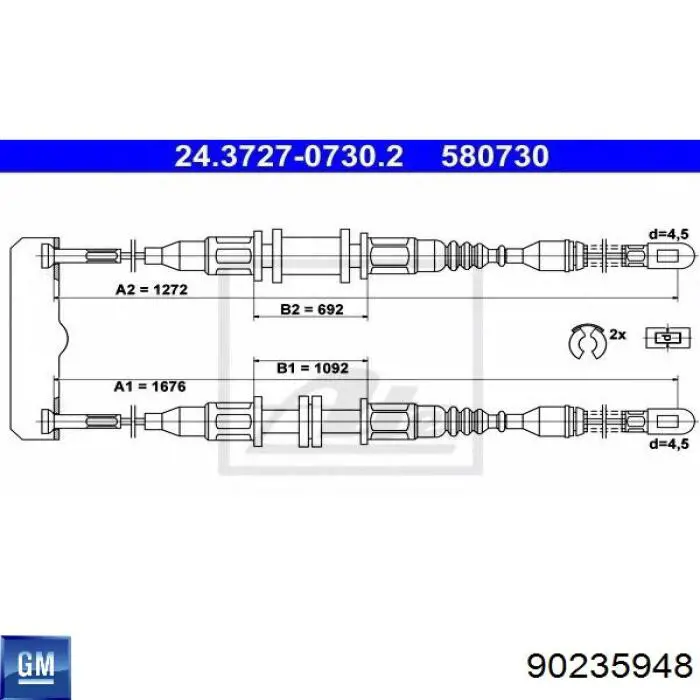 Compre 90235948 General Motors Cabo traseiro direito/esquerdo do freio de estacionamento