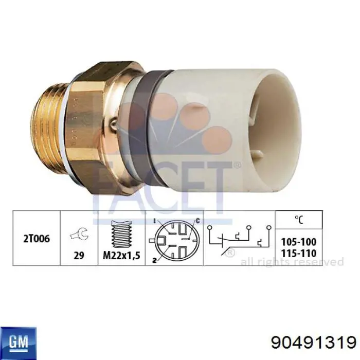 Sensor de temperatura do fluido de esfriamento (de ativação de ventilador do radiador) General Motors 90491319 preço, a partir de 16,50 USD
