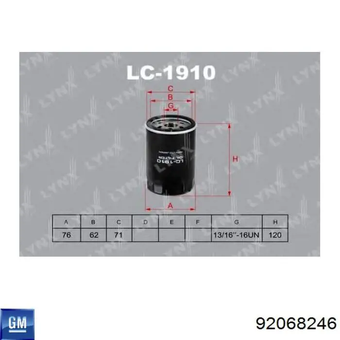 92068246 General Motors Filtro de óleo